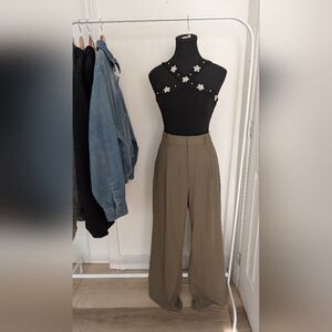 Uniqlo Olive Wide-Leg High-Rise Trousers